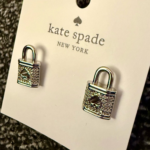 Authentic kate spade New York Silver Padlock Stud Earrings - NWT - Picture 3 of 4
